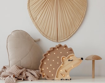 Wooden Night Light Hedgehog Lamp Woodland Nursery Decor Handmade Lighting Forest Kids Room Unique Baby Gift Brown Autumn Mood Montessori