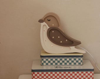 Wooden Bird Night Light for Kids Room Brown for Nursery Woodland Decor Beige Animal Soft Lighting Nature Inspired Montessori Waldorf Girl