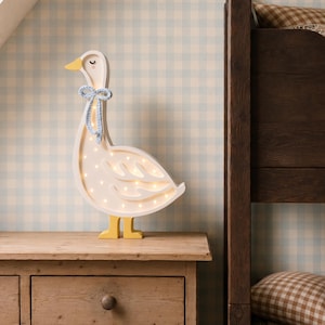 Lampada notte oca rustica legno cameretta stile farmhouse decorazione bimba regalo baby shower oca boho applique anatra