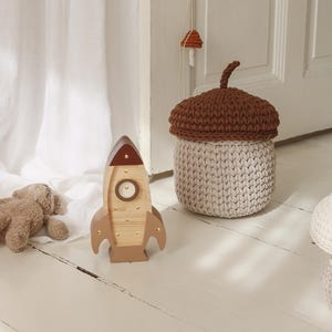 Adorable Space Rocket Mini Lamp for Nursery Decor- HandmadeSpace Adventure Decor for Kids Room - Handcrafted Wooden Nursery Lamp