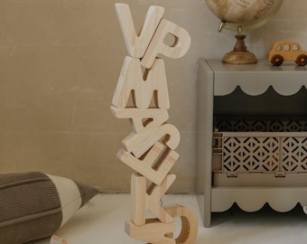 Wooden Alphabet Letters for Kids Personalized Decor Educational Wooden Letters – Montessori Gift Waldorf Wooden Blocks Wooden Learning Toy