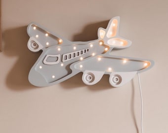 Wooden Airplane Night Light – Handmade Kids Room Lamp Travel Theme Decor Nursery Light for Boys Gift for Little Traveler Travel Room Decor