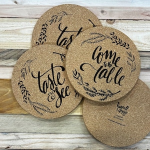 Delightful Cork Trivet with Hand-lettered Phrases