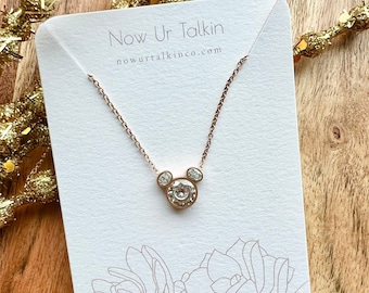 My Pal Mickey Cubic Zirconia Necklace, titamium steel rose gold, Disney park day jewelry, Mickey Mouse gift, Disney accessories, NowUrTalkin
