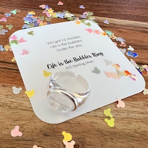 Life is the Bubbles Clear Stone Ring 925 sterling silver, adjustable ring, Ariel mermaid Disney princess jewelry accessories, NowUrTalkin