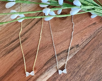 Minnie Bow Necklace 14K gold plated 925 sterling silver cubic zirconia, Minnie Mouse, minimalist bow Disney jewelry accessories, NowUrTalkin