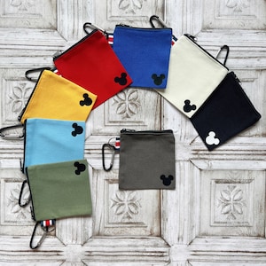 Mouse Pouch, square mini 4 inch coin purse, Disney pouch with carabiner clip, Disney wallet, pressed pennies, Mickey coin purse, NowUrTalkin