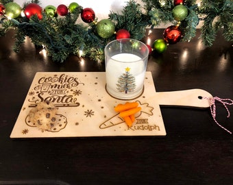 Cookies & Milk for Santa Tray, Mr. Claus Cookie Plate, Christmas Gift for Kids, Holiday Tradition Plate, Wooden Cutting Board