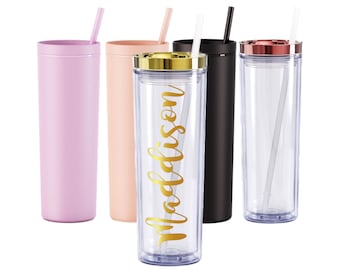 Personalized Skinny Tumbler with Straw, Bridesmaid Gift, Bachelorette Tumbler, Custom Name Tall Tumbler