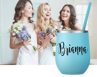 Personalized Stainless Steel Wine Tumbler, Insulated Cup with Lid & Straw