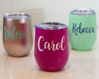 Personalized Swig Wine Tumbler, Bachelorette, Bridesmaid Gift, Monogram Tumbler, Stemless Wine Glass