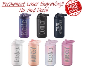 Personalized Kids Water Bottle with Straw, Laser Engraved Water Bottle, Kid Water Bottle, Kids Thermos, Back to School, Camp Gift