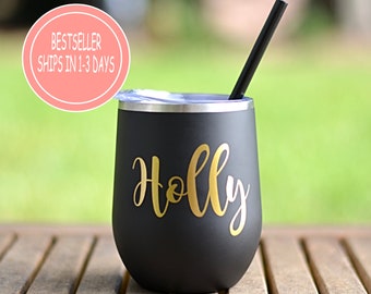 Personalized Wine Tumbler with Lid & Straw, Insulated Wine Cup, Bachelorette Party, Beach Tumbler