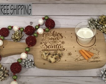 Cookies & Milk for Santa Plate, Treats for Santa, Christmas Eve Tradition, Holiday Cutting Board, Christmas Gift for Kids