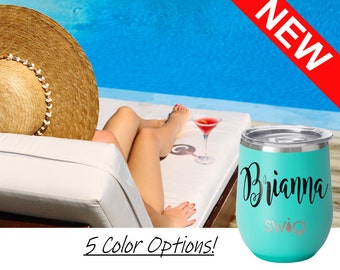 SWIG Wine Tumbler, Custom Name Wine Cup, Personalized Monogram, Beach Trip, Camping Trip Tumbler