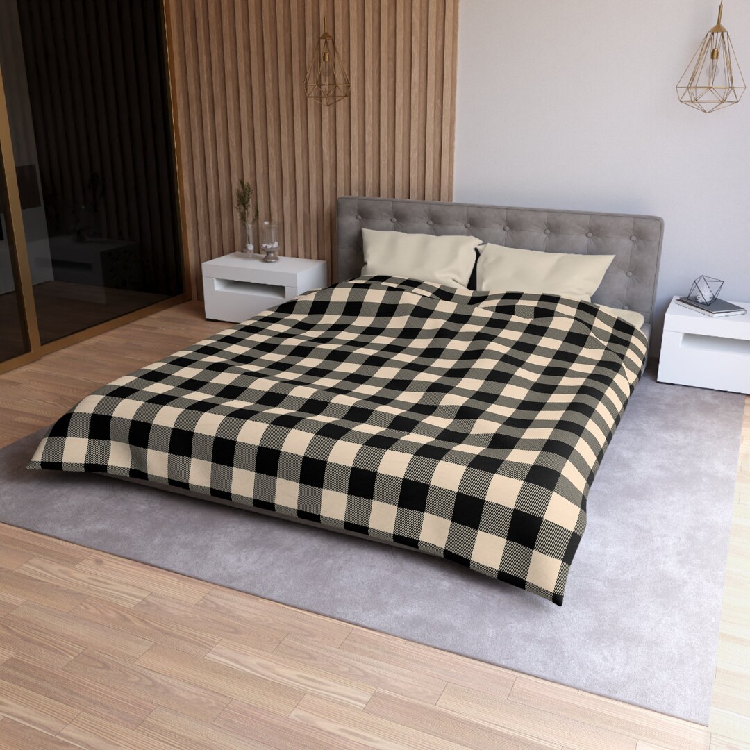 Gingham Duvet Cover Black and Cream Duvet Comfy Bedding Etsy