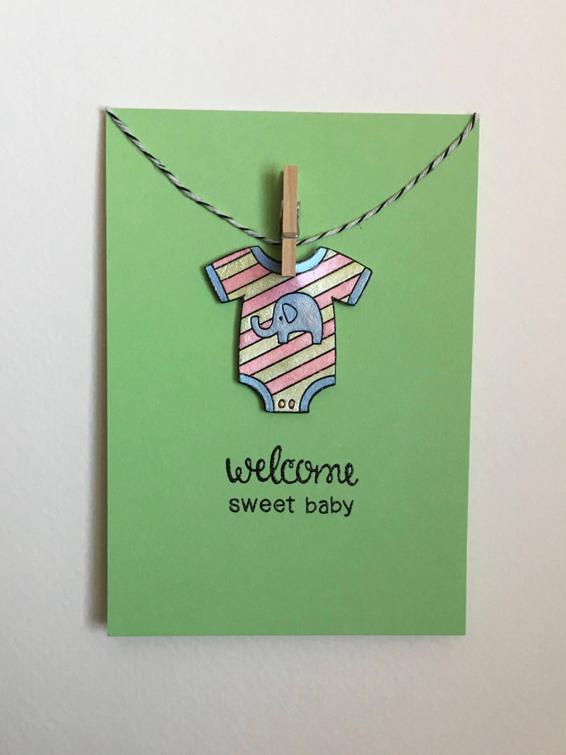 Baby Shower Card New Baby Card One Of A Kind Card Luxury Card Unique Card Elephant Onesie Card