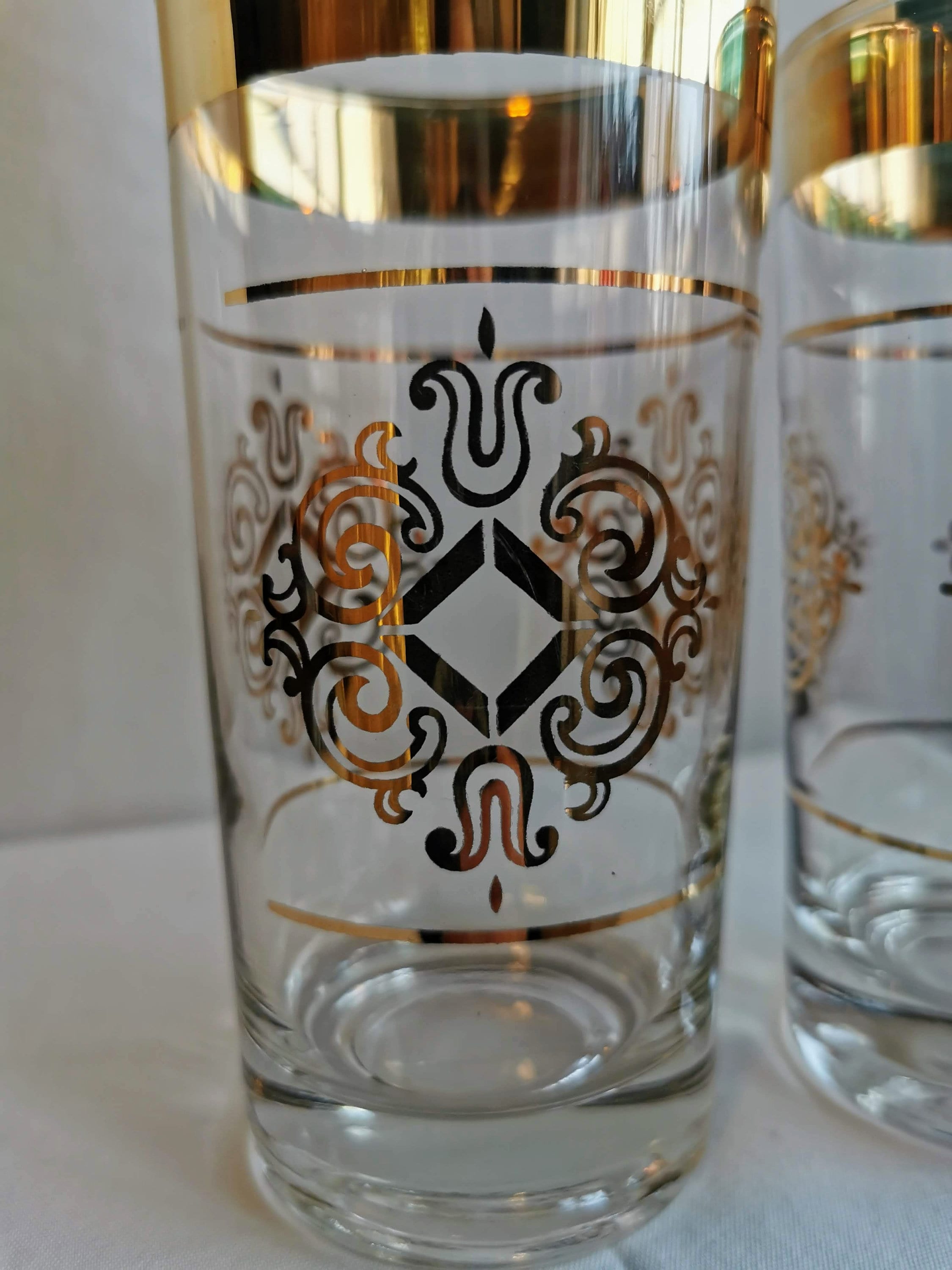 Set of 2 Gold Drinking Glasses Vintage Water Glasses Etsy