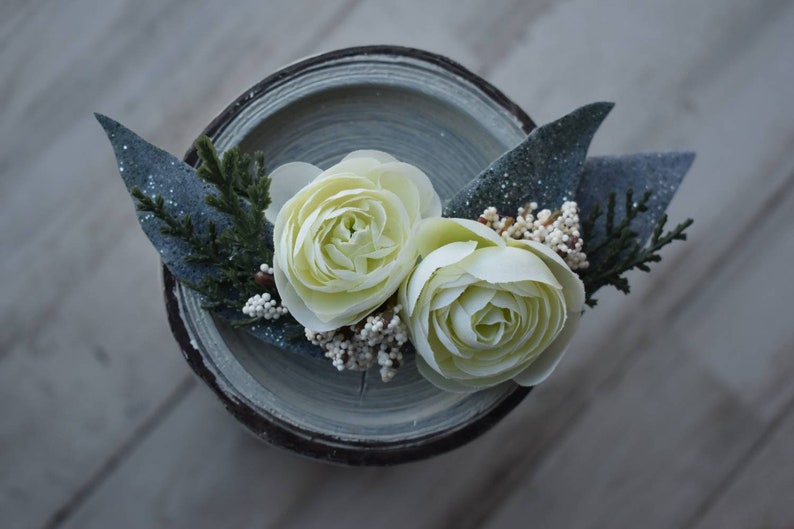 Winter Hair Floral wedding hair clip white flower hair piece