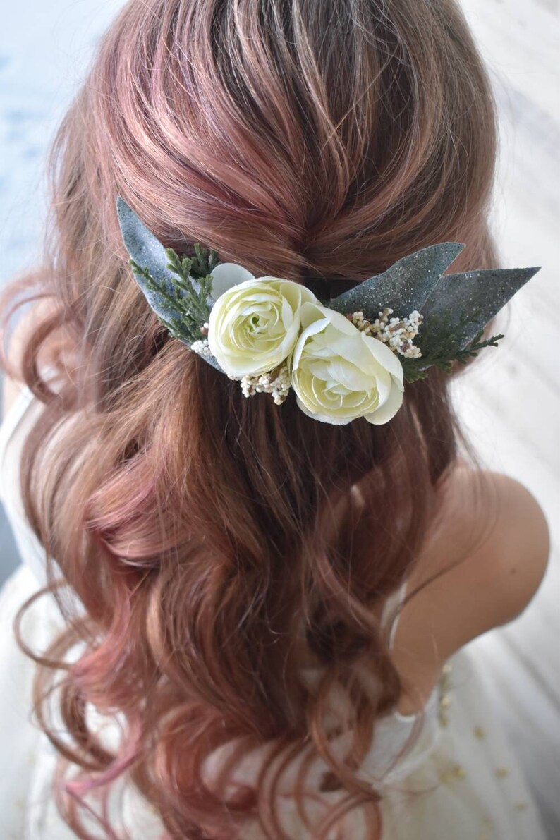 Winter Hair Floral wedding hair clip white flower hair piece