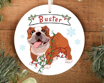 Personalized English Bulldog Ornament | Christmas Dogs Ornament | Durable Metal | Personalize The Back with Words or a Photo