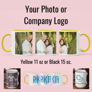 Tasse de logo photo personnalisée Votre photo ou le logo de votre entreprise Choisissez 11 onces. Jaune ou 15 oz. Noir Tasse à café personnalisée image 7