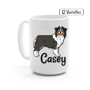 Personalized Australian Shepherd Photo Mug Multi Breed Color Red Fawn Black Tan Merle Different Eye Colors Santa Hat Optional 15 oz Ceramic image 1