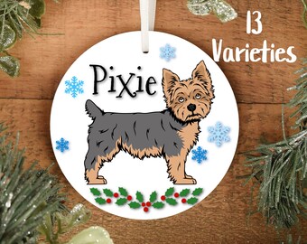 Personalized Yorkie Yorkshire Terrier Ornament Multi Breed Color Variation Santa Hat Optional