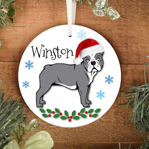Personalized French Bulldog Ornament Multi Breed Color Variation Piebald Brindle Fawn Lilac Two Tone and Solids Santa Hat Optional image 2