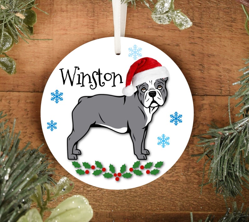 Personalized French Bulldog Ornament Multi Breed Color Variation Piebald Brindle Fawn Lilac Two Tone and Solids Santa Hat Optional image 2