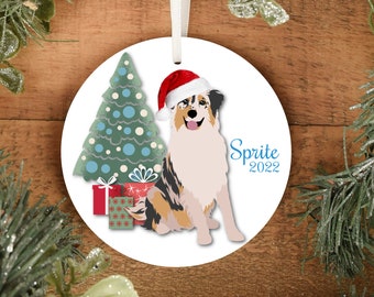 Personalized Merle Border Collie Ornament | Christmas Dogs Ornament | Durable Metal | Personalize The Back with Words or a Photo