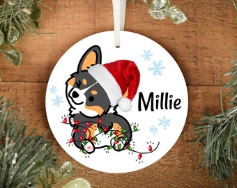 Personalized Corgi Christmas Ornament: Tricolor Dog, Durable Metal