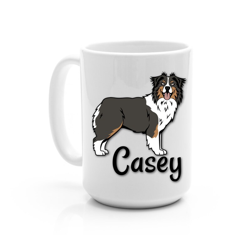 Personalized Australian Shepherd Photo Mug Multi Breed Color Red Fawn Black Tan Merle Different Eye Colors Santa Hat Optional 15 oz Ceramic image 7