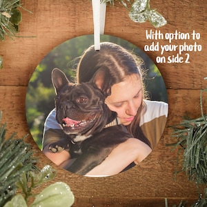 Personalized French Bulldog Ornament Multi Breed Color Variation Piebald Brindle Fawn Lilac Two Tone and Solids Santa Hat Optional image 3