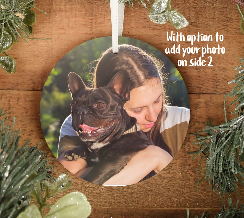 Personalized French Bulldog Ornament Multi Breed Color Variation Piebald Brindle Fawn Lilac Two Tone and Solids Santa Hat Optional image 3