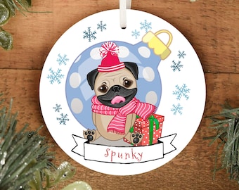 Personalized Pug Ornament | Christmas Dogs Ornament | Durable Metal | Personalize The Back with Words or a Photo