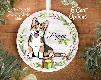 Cardigan personnalisé Décoration Welsh Corgi 16 variantes de manteau Option pour ajouter votre propre photo Décorations de Noël en métal ou en porcelaine au choix