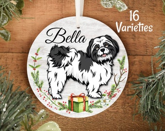 Personalized Shih Tzu Ornament Multi Breed Color Variation Black White Silver Bi Color Mask Parti and Solids