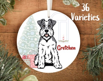 Personalized Schnauzer Ornament Multi Breed Color Variation Solid Merle Parti or Phantom Standing Schnauzer Floppy Ears Christmas Ornament