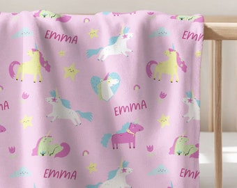 Unicorn Personalized Name On Baby Infant Blanket, Magical, Newborn Girl, Baby Shower Gift, Nursery Decor