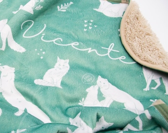Personalized Name On Sherpa Baby Blanket With Foxes | Newborn Baby Shower Gift, Baby Girl, Custom Holiday Present