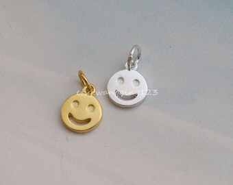 1pcs solid 925 sterling silver smile face disc charm pendant 17x17mm