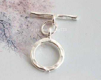 16mm Antiqued Hammered .925 Sterling Silver Toggle Clasp