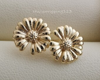 gold daisy sunflower stud earring with closed loop 925 sterling silver post earrings finding 11*11mm
