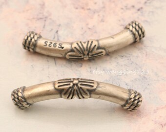 Argent Sterling 4 Courbe Hollow Tube Bead 4.5 mm trou 925 Argent Spacer Bead