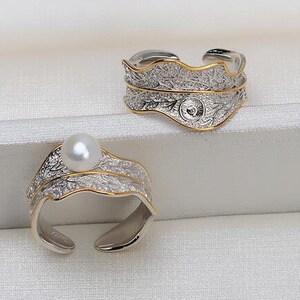 1pcs solid 925 sterling silver gold or silver adjustable butterfly ring setting with cup and peg for half drilled beads