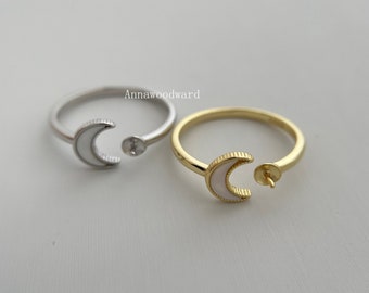 1pcs solid 925 sterling silver gold or silver adjustable butterfly ring setting with cup and peg for half drilled beads
