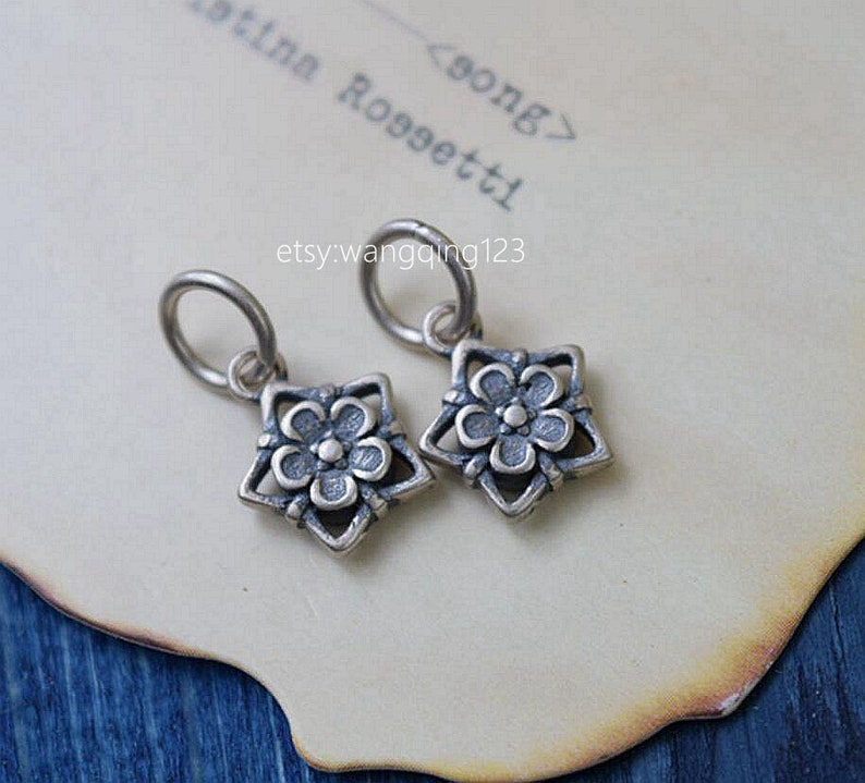 2 pcs sterling silver star five petal flower charm pendant 9mm