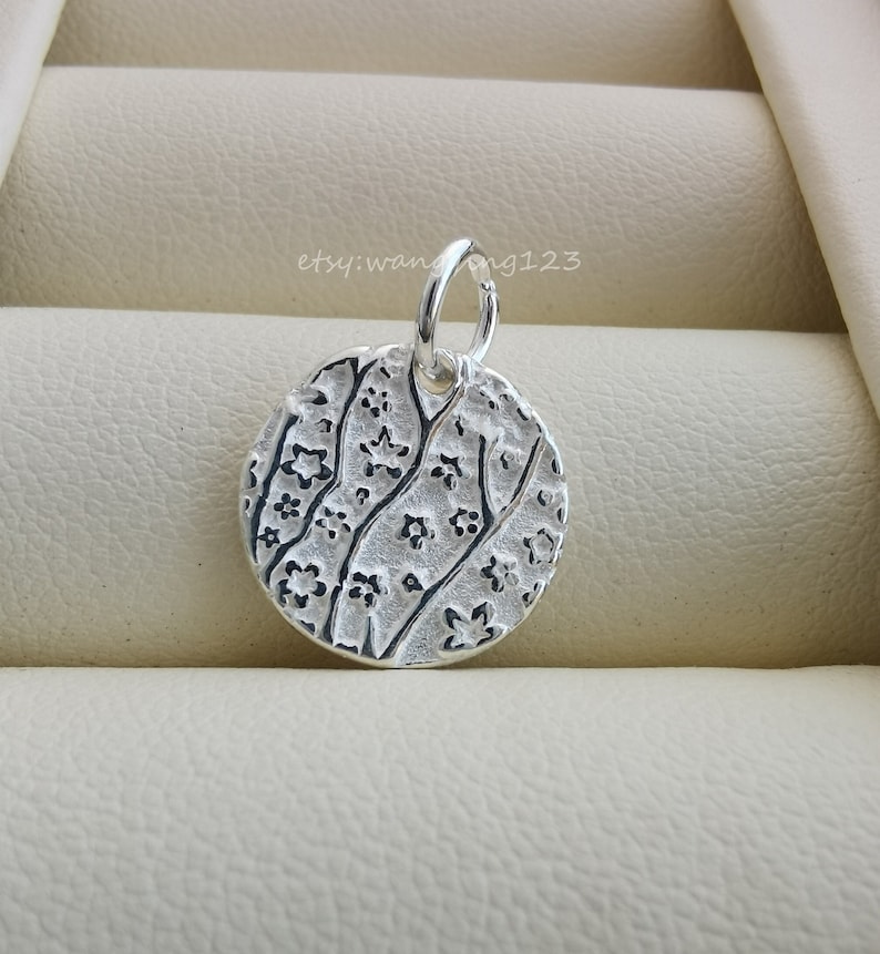 solid sterling silver flower disc coin charm pendant 13x13mm