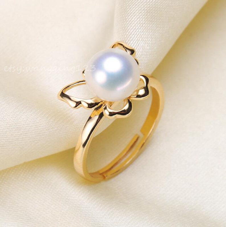 1pcs solid 925 sterling silver gold or silver adjustable butterfly ring setting with cup and peg for half drilled beads